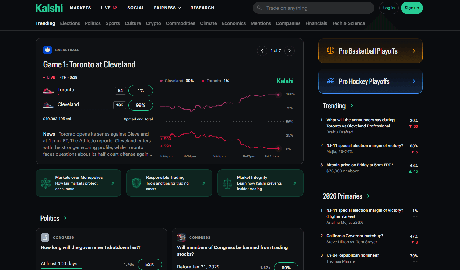 Kalshi platform interface — markets overview